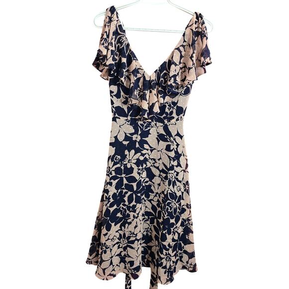 Eliza J Floral Print V-Neck Clip Ruffle Sleeve Dot Dress Size 8 - Picture 8 of 9